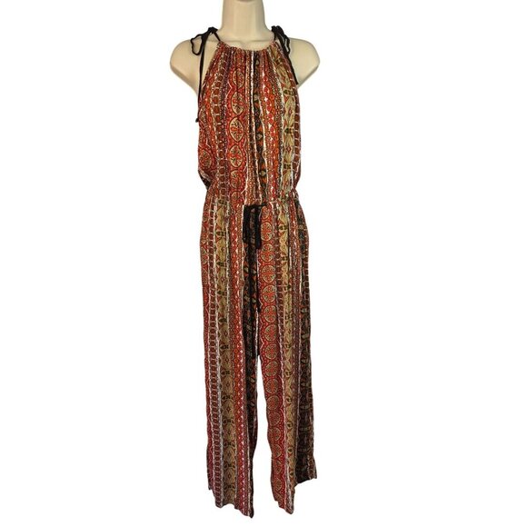 Toxik3 Boho Sleeveless Halter Jumpsuit Womens Size 2X Blouson Elastic Waist NEW - Picture 1 of 11